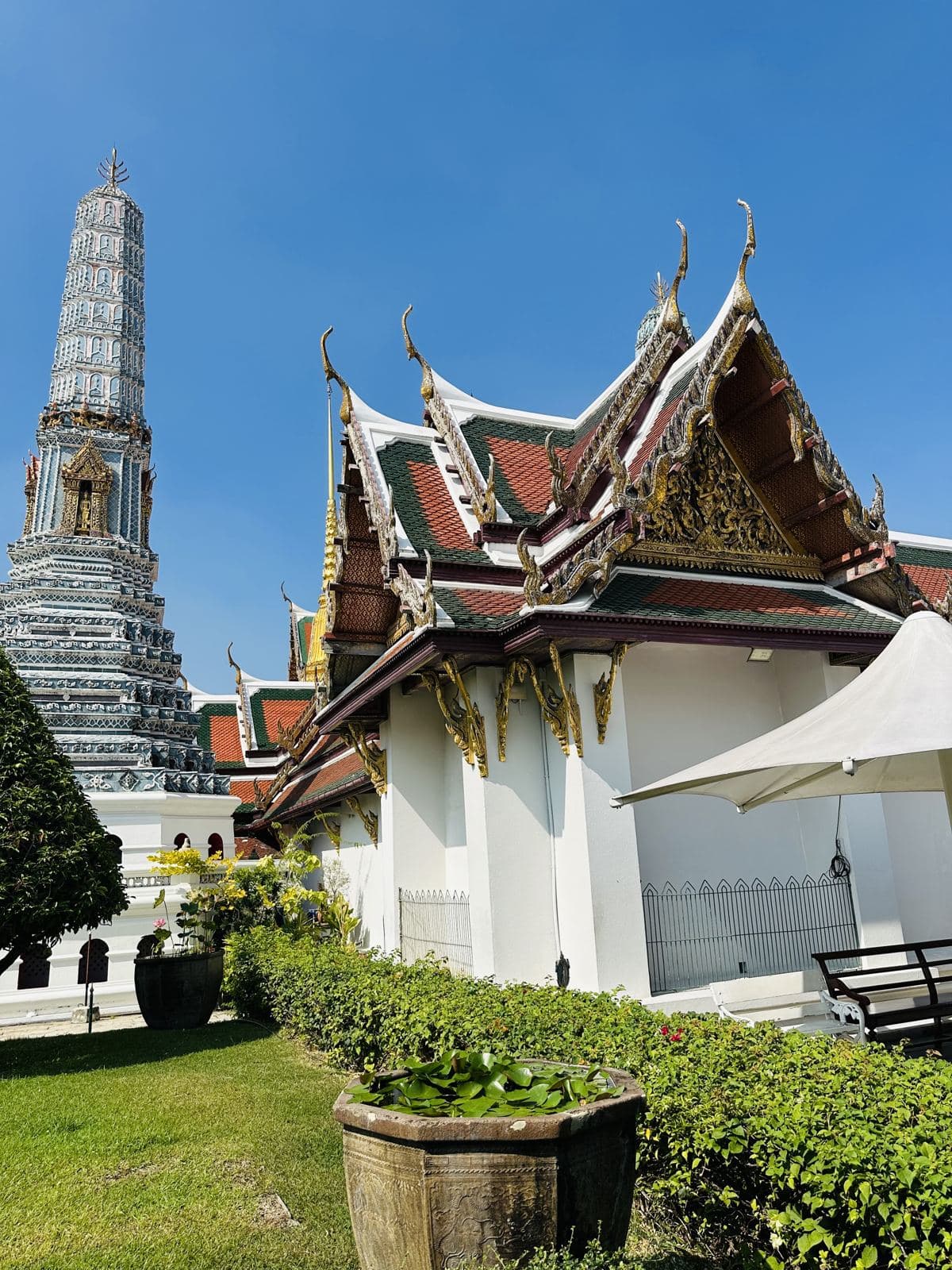 Temple rooftops and prang at Wat Phra Kaew