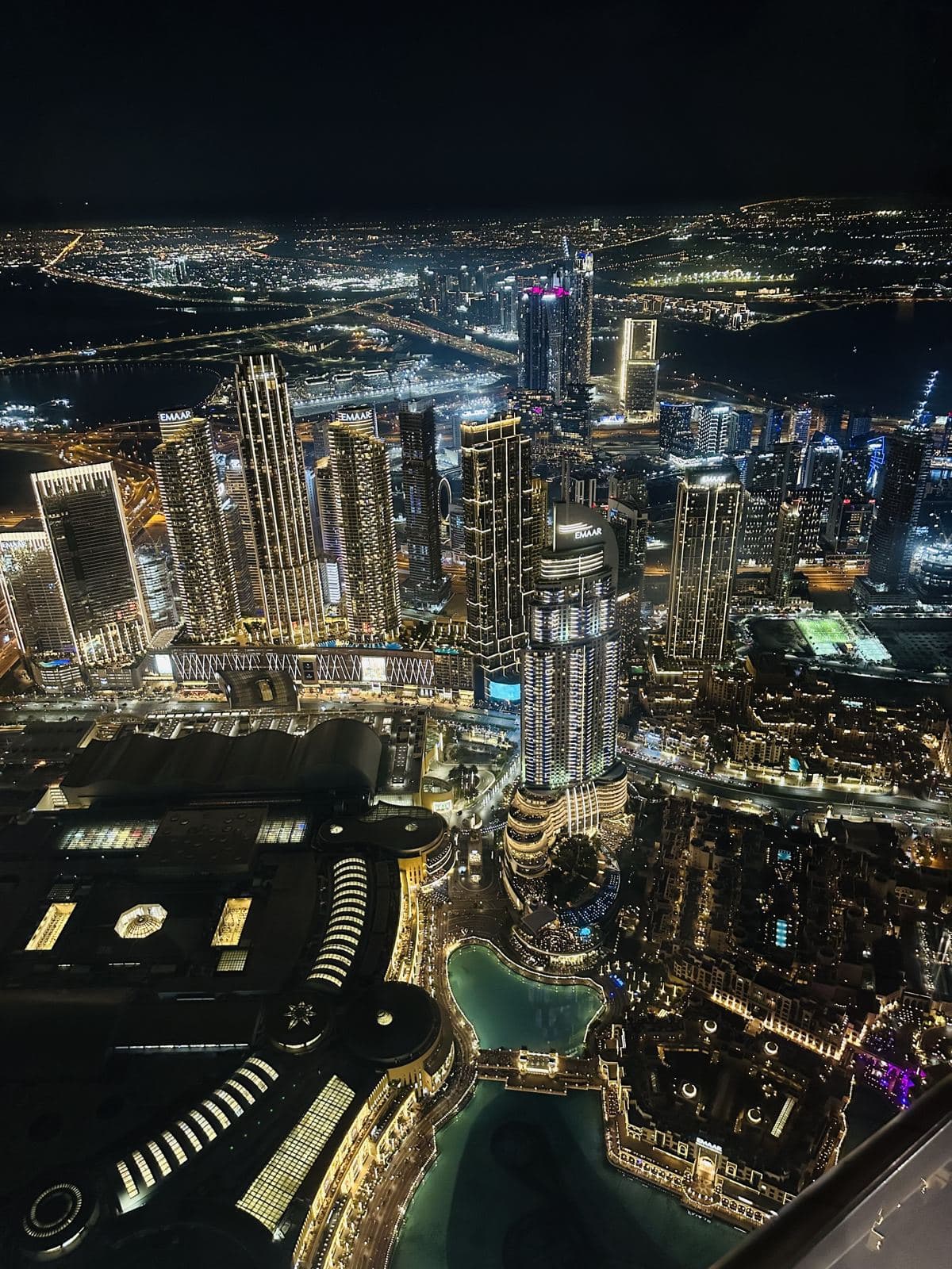 Night view over Downtown Dubai from the Burj Khalifa observation deck