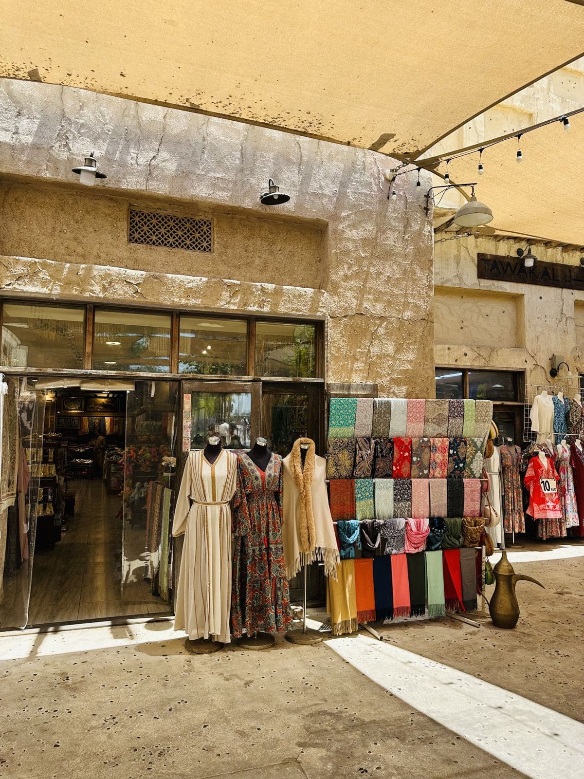 Textiles on display in the souk