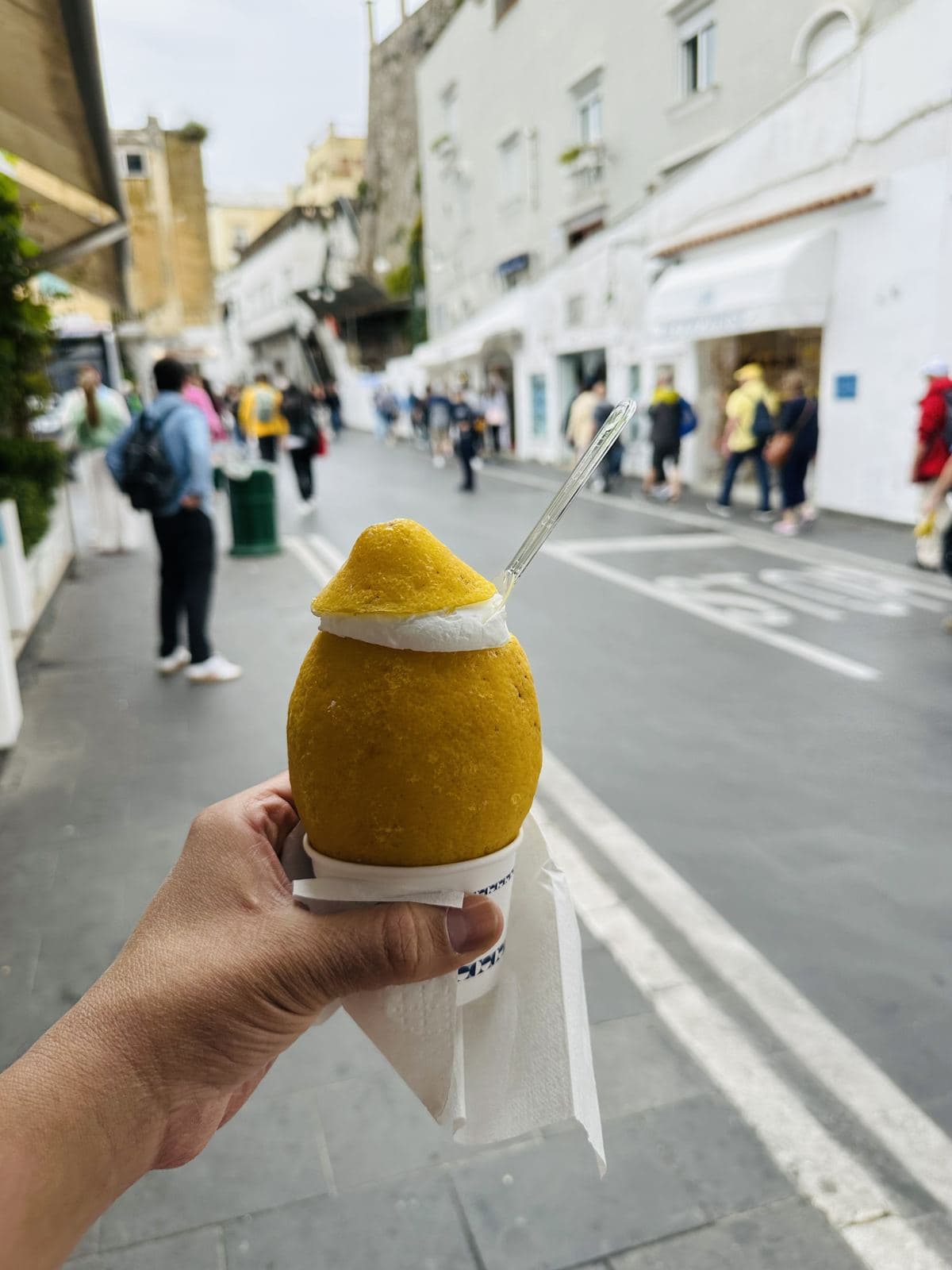 Lemon sorbet served in a frozen lemon
