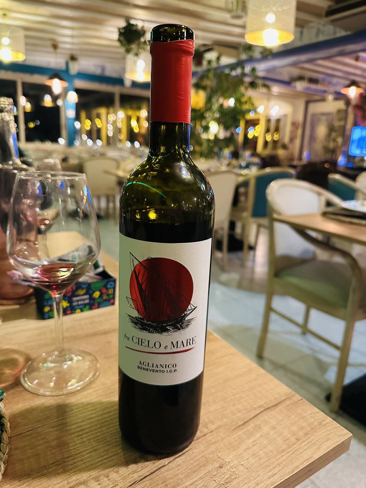 A bottle of local wine at dinner